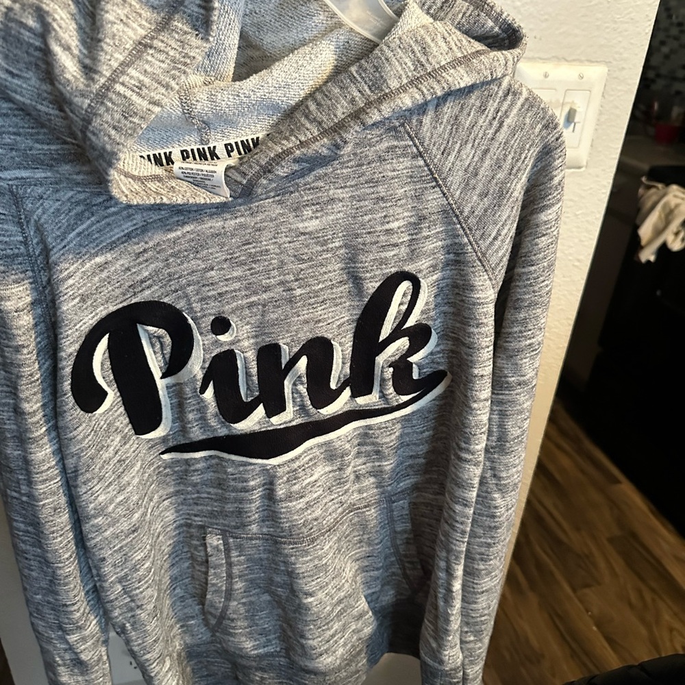 Victoria's Secret Gray Hoodie Sweater with Black Lettering